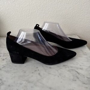 Susina Black Suede Block Heel Pointed Toe Pumps 10M
